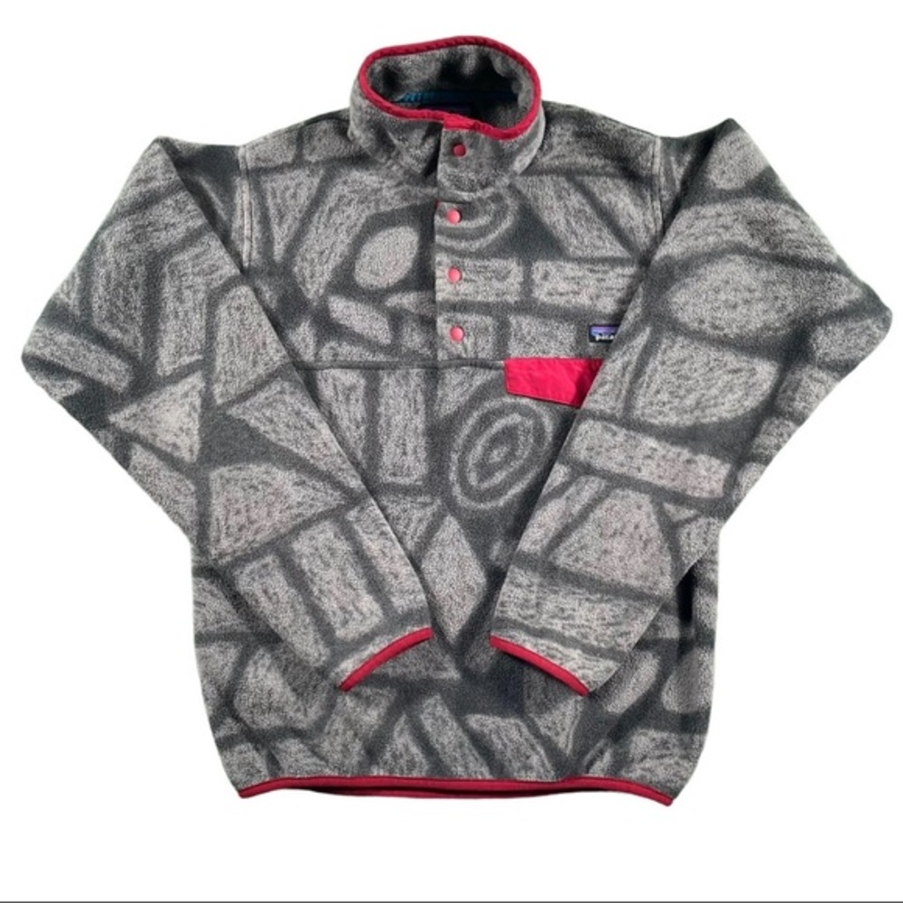 Patagonia Mens Synchilla Snap T Fleece Pullover Tribal Aztec Gray Red Men’s S